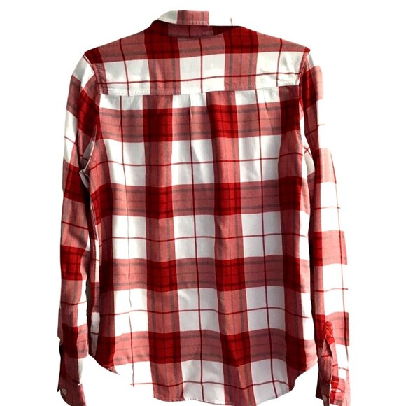 Universal Thread Womens Red & White Plaid Long Sleeve Button-Up Shirt Size S - Picture 2 of 7